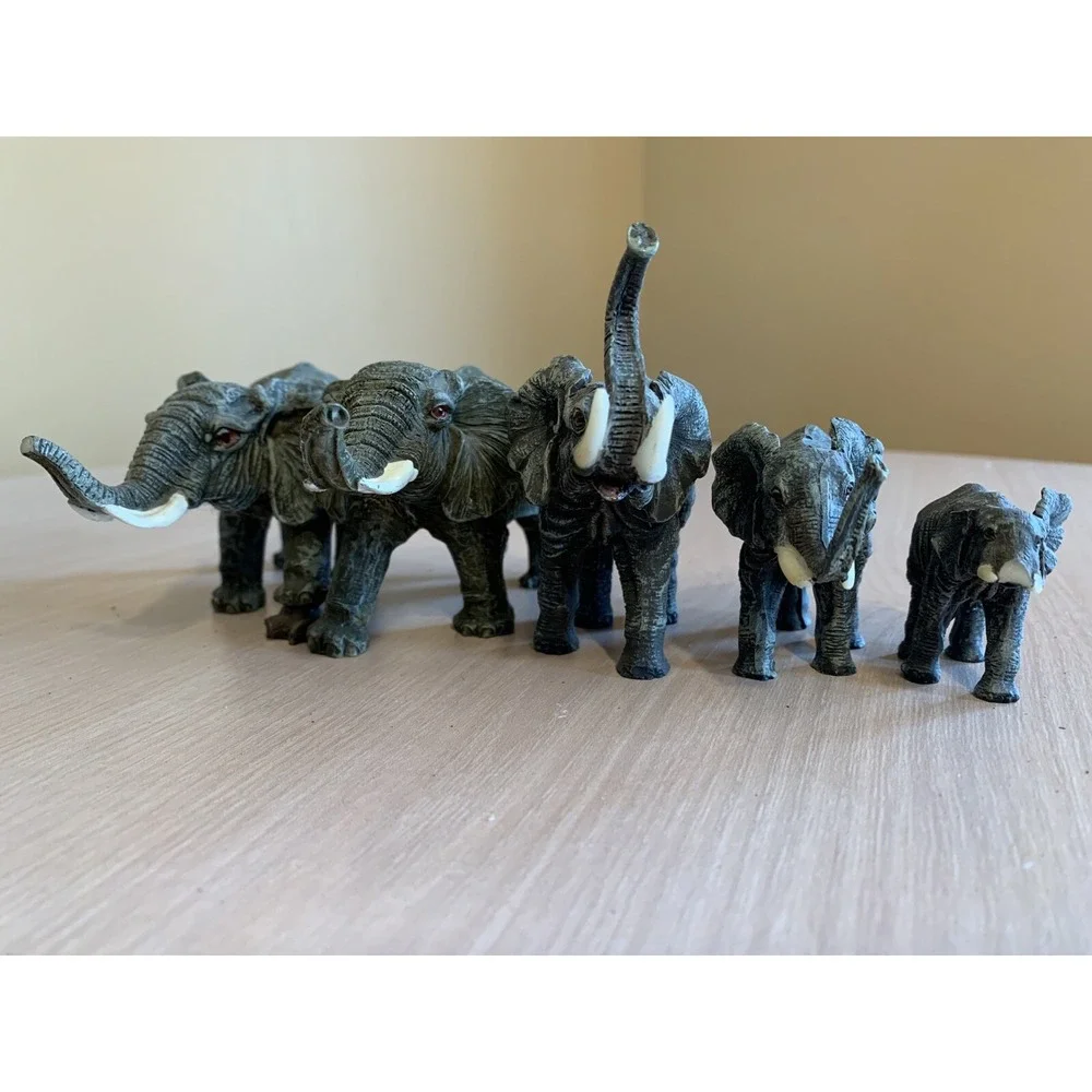 5 Generations of Elephant Figurines Resin Wildlife Animal Decor Set of 5